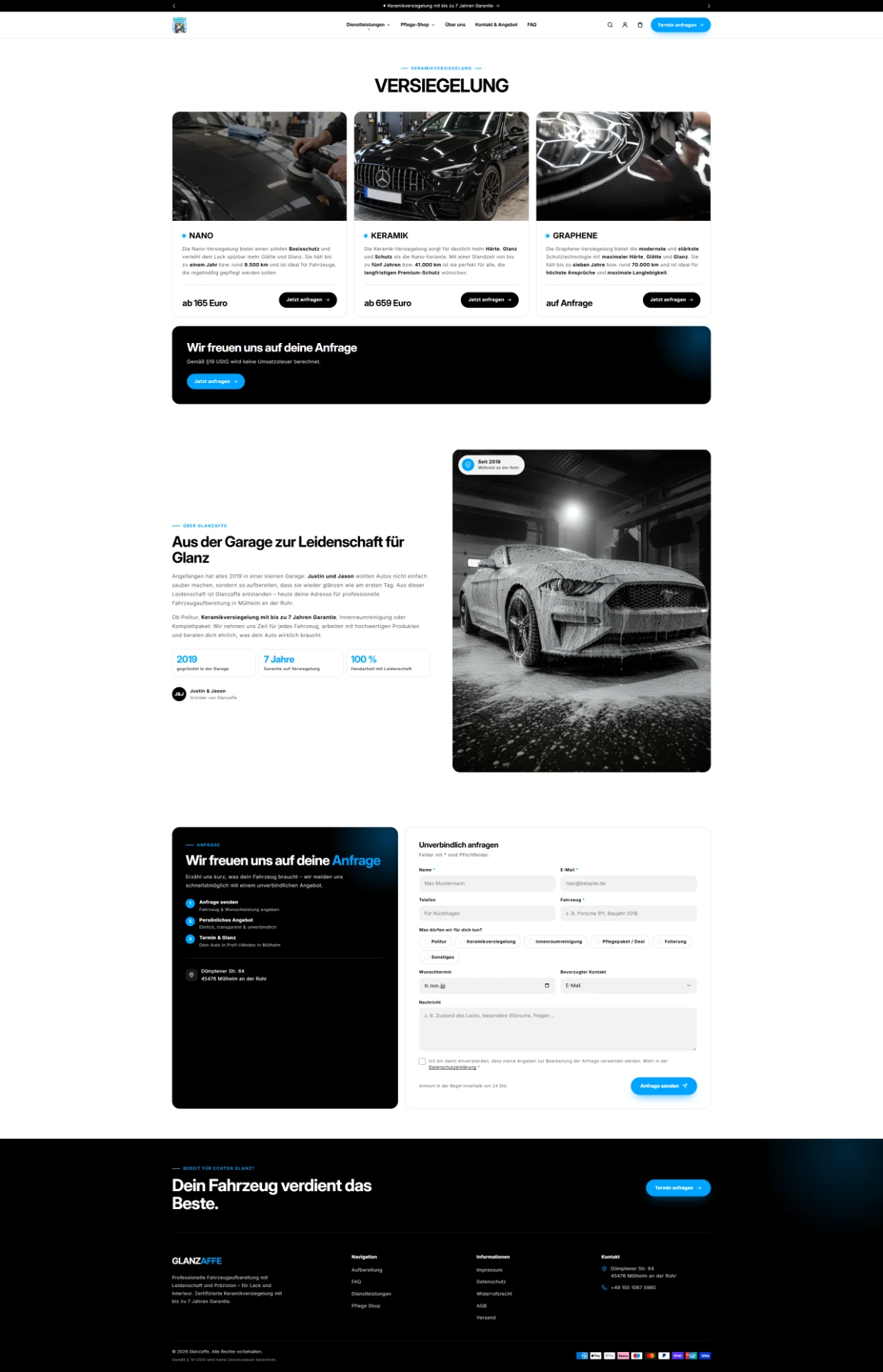 GLANZAFFE Landingpage Keramikversiegelung Mülheim