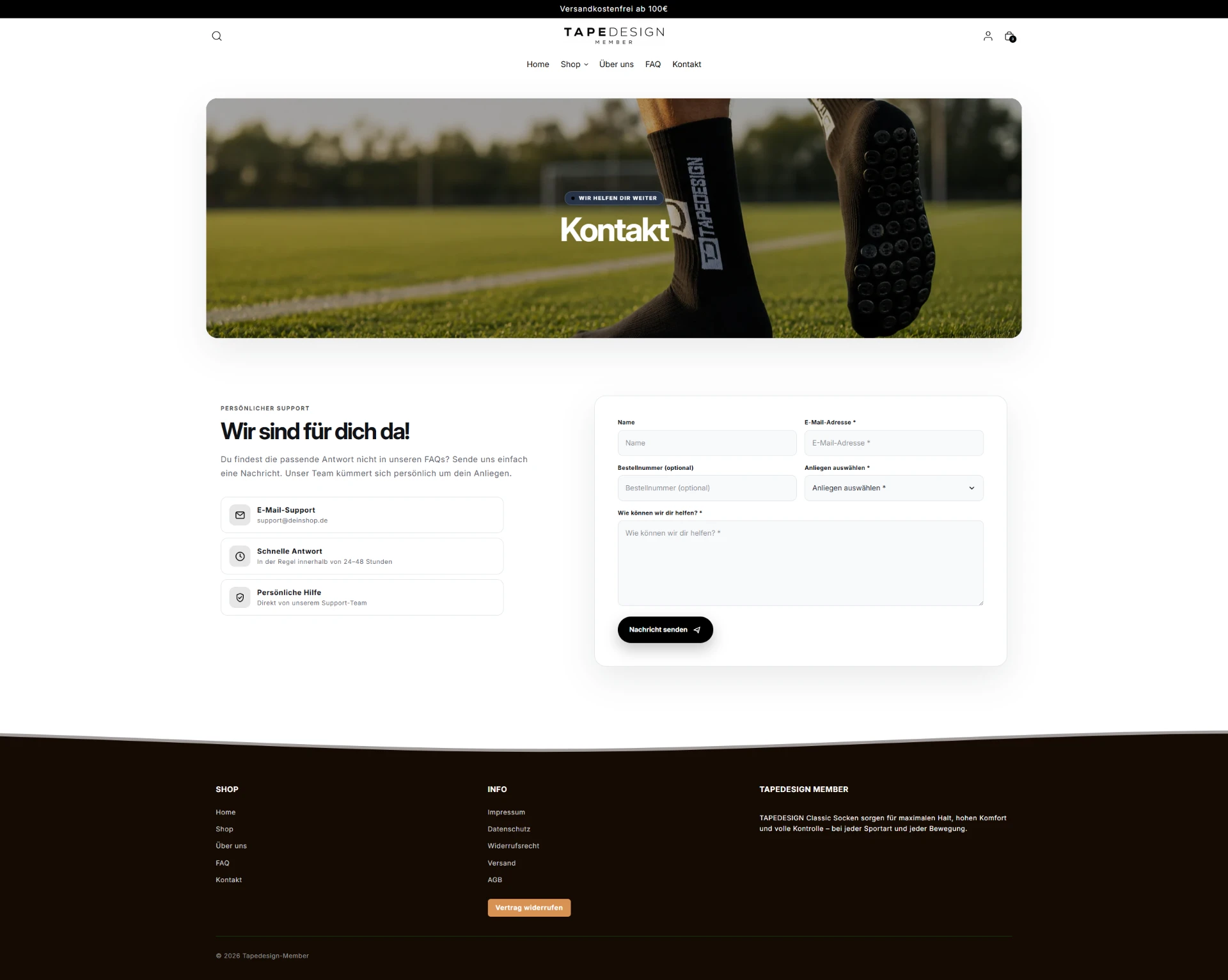 TAPEDESIGN Member Kontaktseite mit Formular