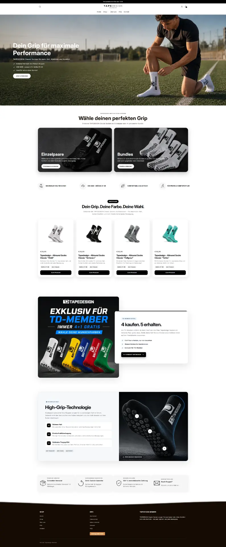 TAPEDESIGN Member Startseite mit Performance-Hero