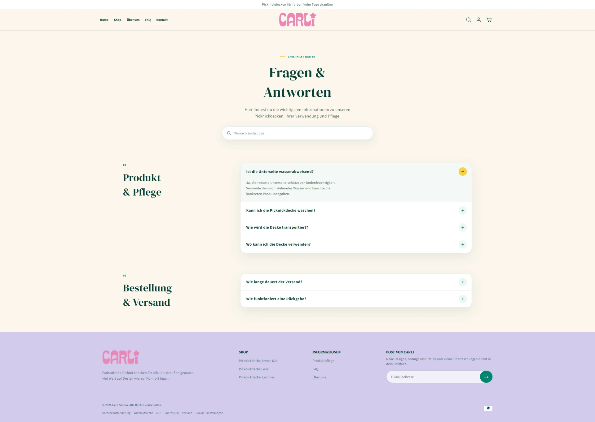 CARLi FAQ-Seite mit Fragen und Antworten