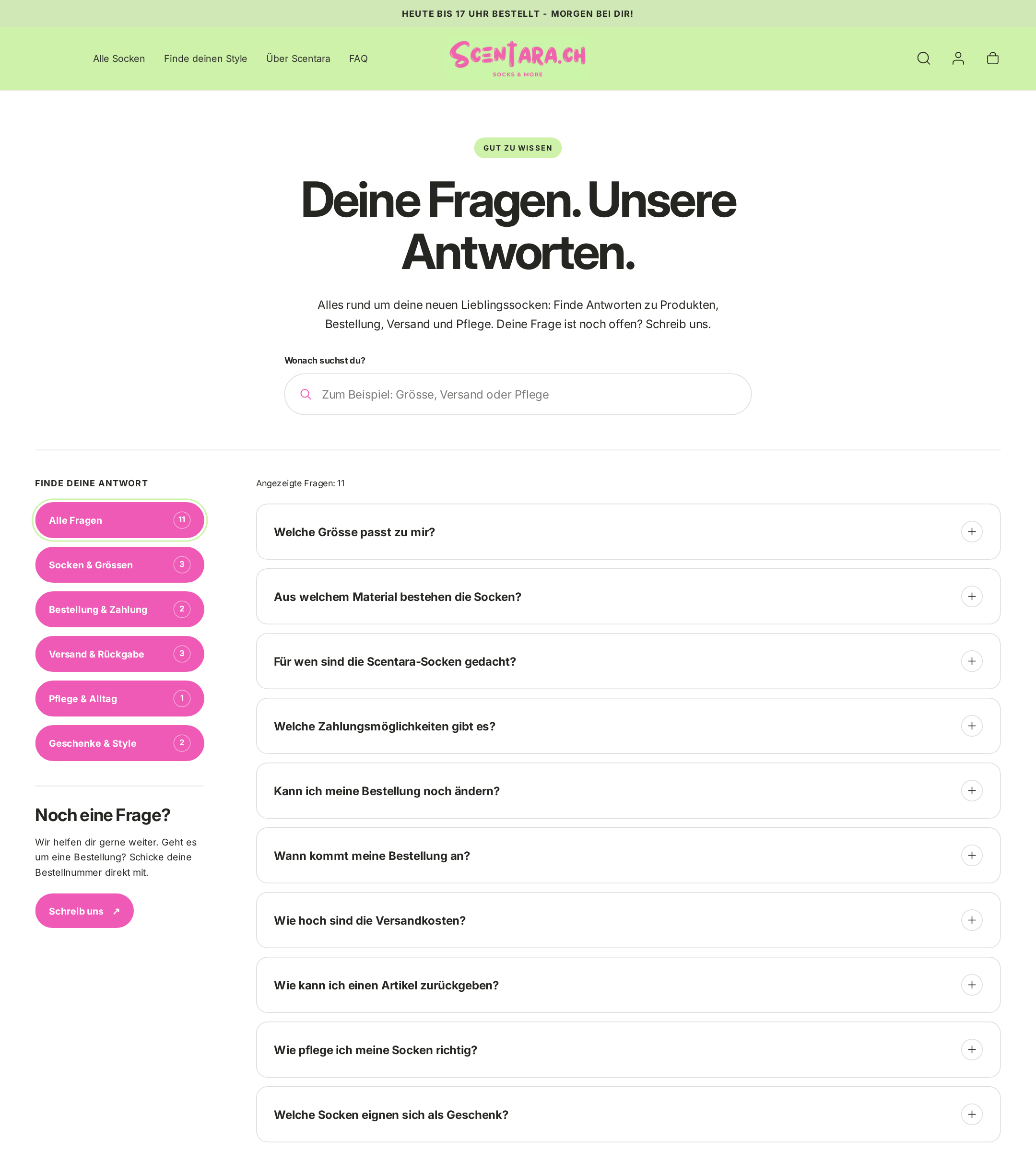Scentara FAQ-Seite mit Fragen und Antworten