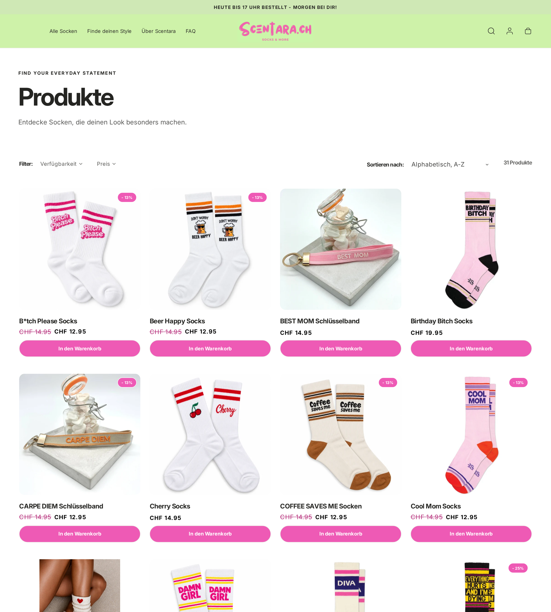 Scentara Produktübersicht mit allen Socken