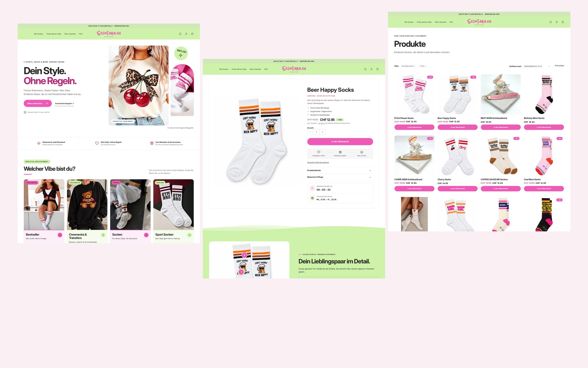Scentara Shopify Shop – Seitenübersicht